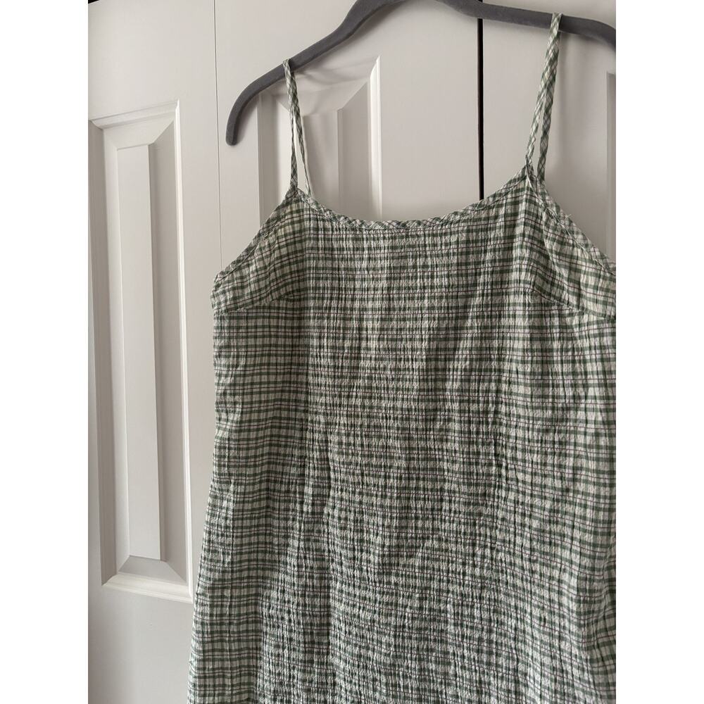 Green Plaid Smocked Cami Dress with Spaghetti Straps - Picture 3 of 6